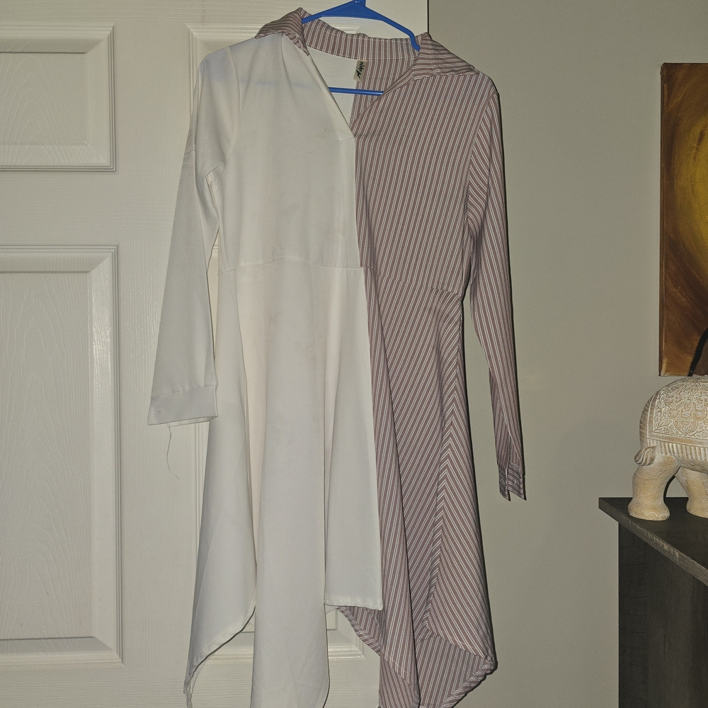 AIYIRA'S Women's Dual-Tone Shirt DRESS in White and Pink